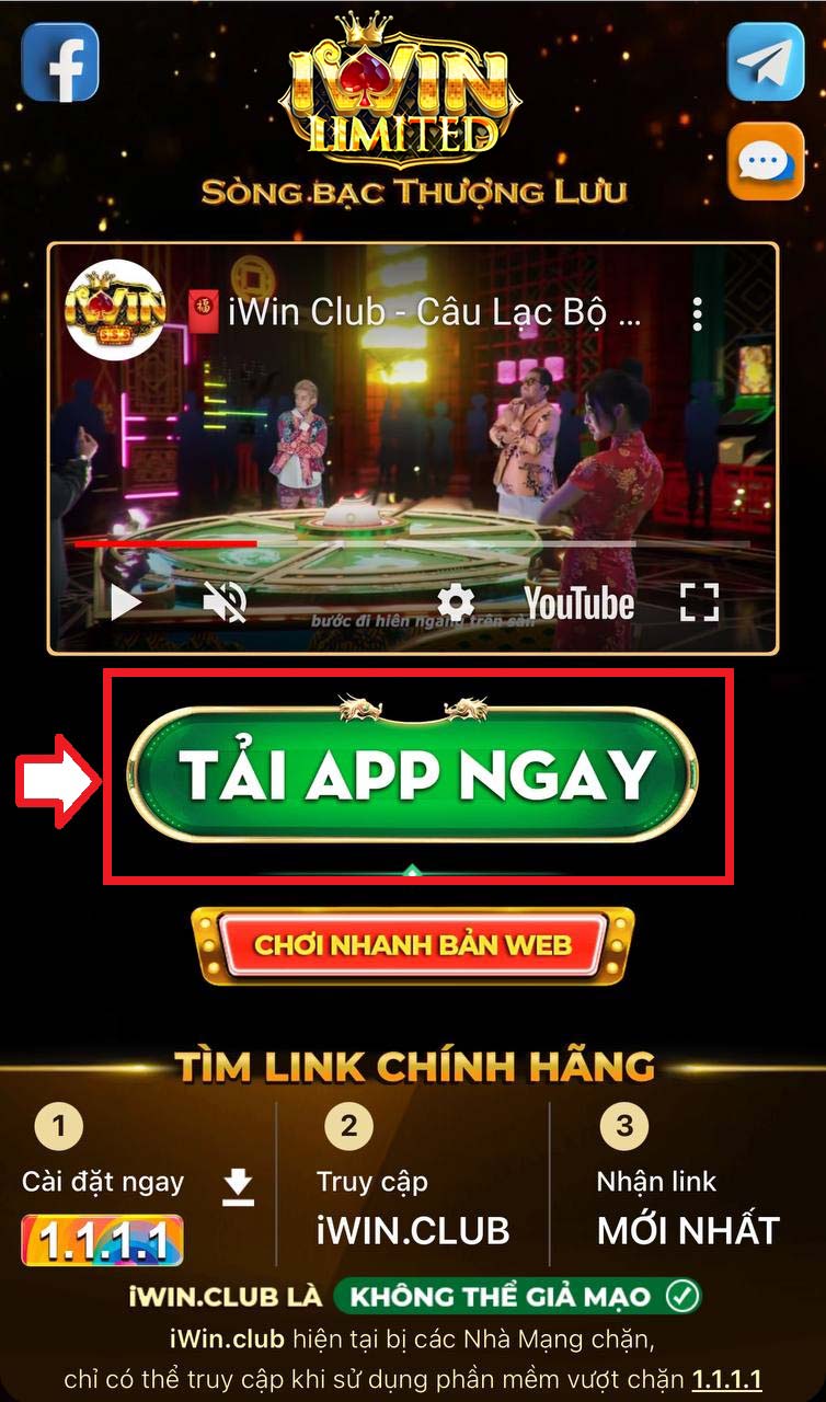 Nhấp TẢI APP NGAY trên màn hình iWin