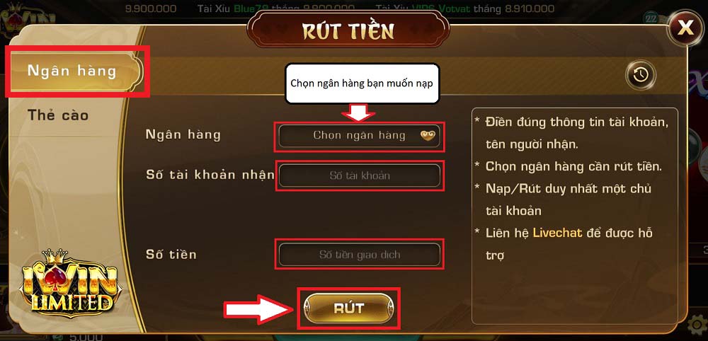 Rút tiền iWin qua Ngân hàng