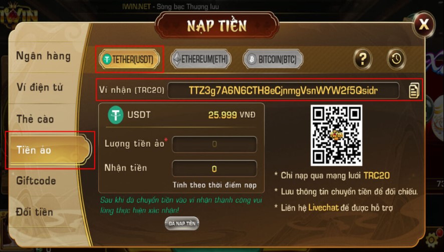 Chuyển USDT từ Binance sang iWin